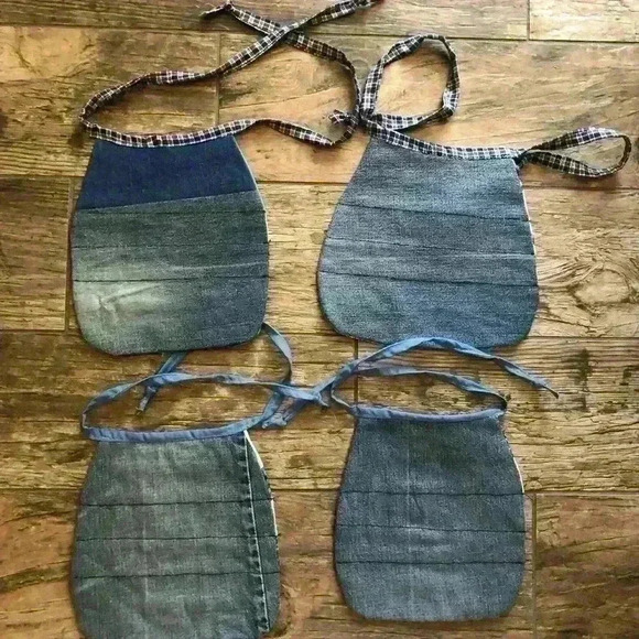 LOT OF 4 BABY BOY DENIM UPCYCLED MATERIAL QUILT BIBS - Picture 8 of 8